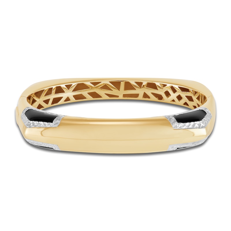 Main Image 3 of Italia D'Oro Colori Costa Black Enamel Angled Bangle Bracelet 14K Yellow Gold 6.75"