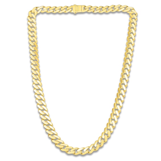 Cuban Curb Chain Necklace 9.5mm Semi-Solid 14K Yellow Gold 22"