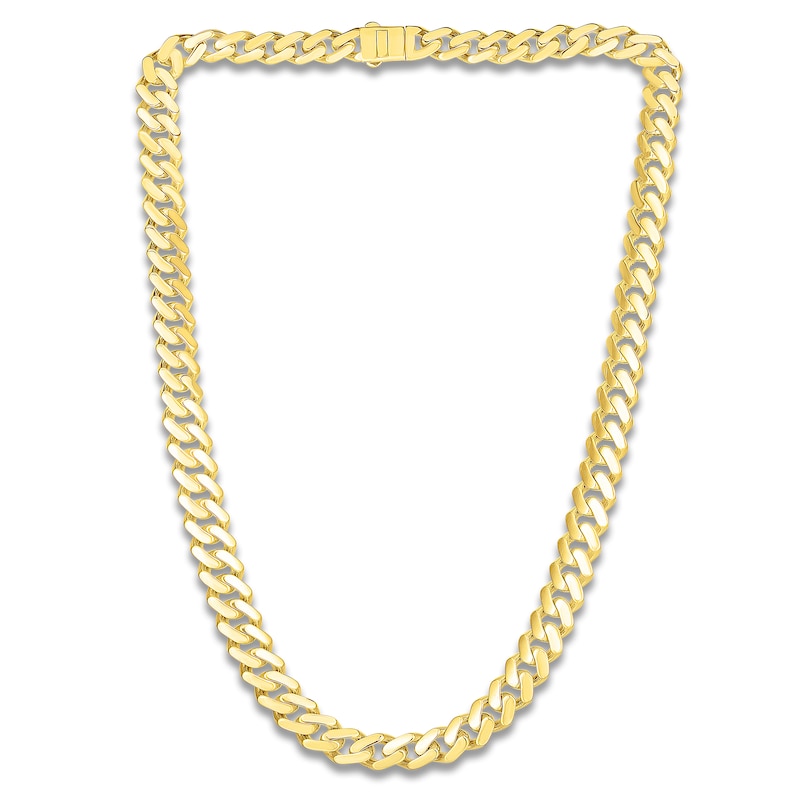 Main Image 1 of Cuban Curb Chain Necklace 9.5mm Semi-Solid 14K Yellow Gold 22"