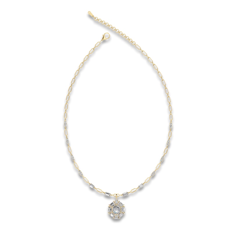 Main Image 2 of J'Lure Hexagon Portrait-Cut, Trapezoid Step-Cut & Trillion Curved Brilliant-Cut Lab-Grown Diamond Necklace 7-1/3 ct tw 14K Yellow Gold 18.5"