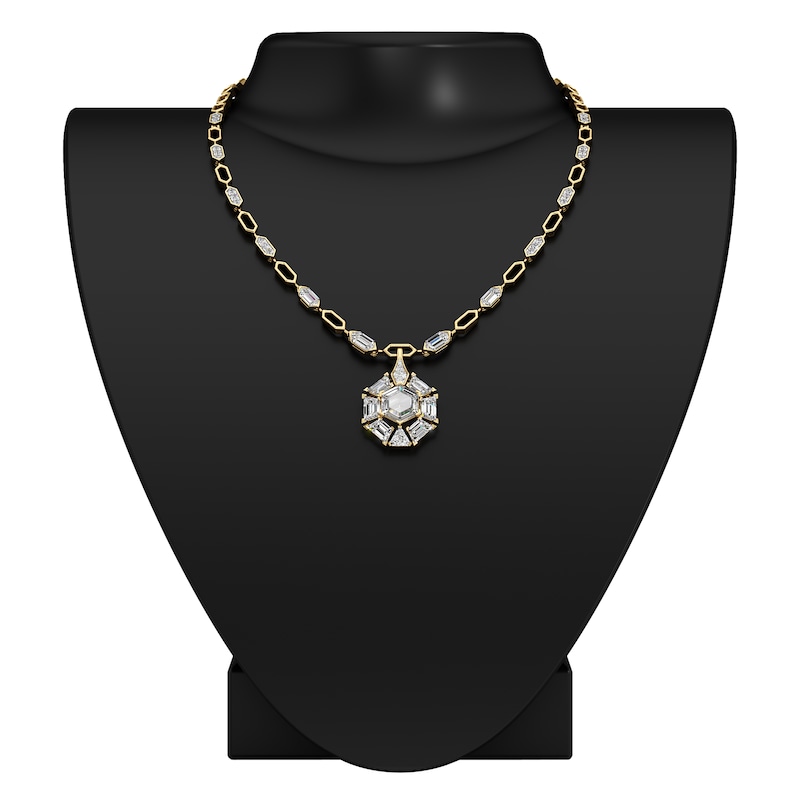 Main Image 3 of J'Lure Hexagon Portrait-Cut, Trapezoid Step-Cut & Trillion Curved Brilliant-Cut Lab-Grown Diamond Necklace 7-1/3 ct tw 14K Yellow Gold 18.5"