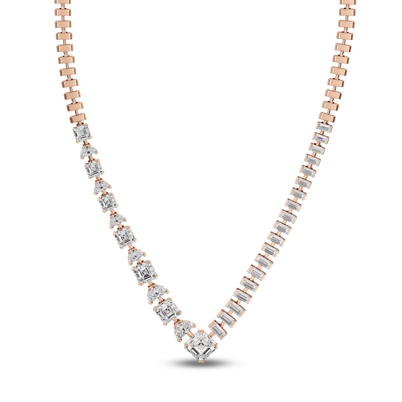 Main Image 1 of J'Lure Square Emerald Step-Cut, Half Moon Brilliant-Cut & Baguette-Cut Lab-Grown Diamond Necklace 8-3/8 ct tw 14K Rose Gold 19"