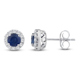 Natural Blue Sapphire & Diamond Stud Earrings 1/5 ct tw 10K White Gold