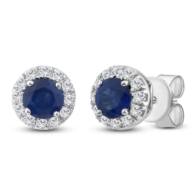 Main Image 2 of Natural Blue Sapphire & Diamond Stud Earrings 1/5 ct tw 10K White Gold