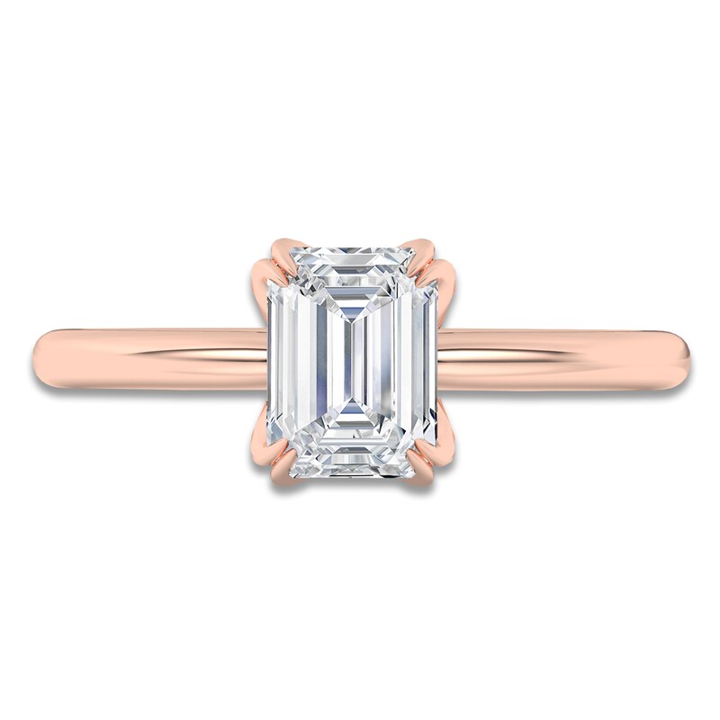 Main Image 3 of Certified Emerald-Cut Diamond Solitaire Engagement Ring 1-1/2 ct tw 14K Rose Gold (I1/I)
