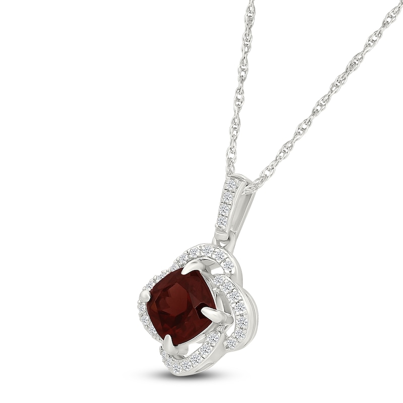 Main Image 2 of Cushion-Cut Natural Garnet & Diamond Halo Necklace 1/8 ct tw 10K White Gold 18"