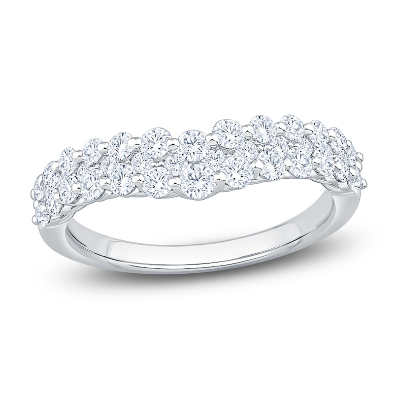Main Image 1 of Lab-Grown Diamond Three-Row Chevron Ring 1 ct tw 14K White Gold