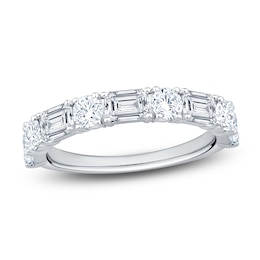 Round & Emerald-Cut Lab-Grown Diamond Alternating Anniversary Ring 2-1/8 ct tw 14K White Gold