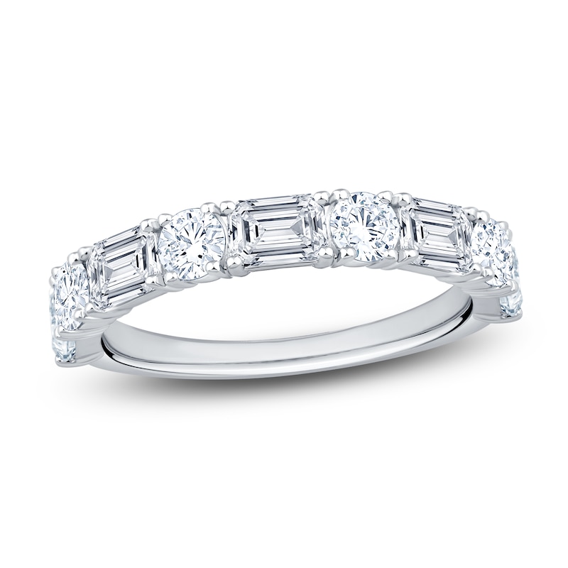 Main Image 1 of Round & Emerald-Cut Lab-Grown Diamond Anniversary Ring 2-1/8 ct tw 14K White Gold