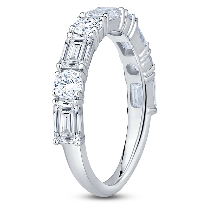 Main Image 2 of Round & Emerald-Cut Lab-Grown Diamond Anniversary Ring 2-1/8 ct tw 14K White Gold
