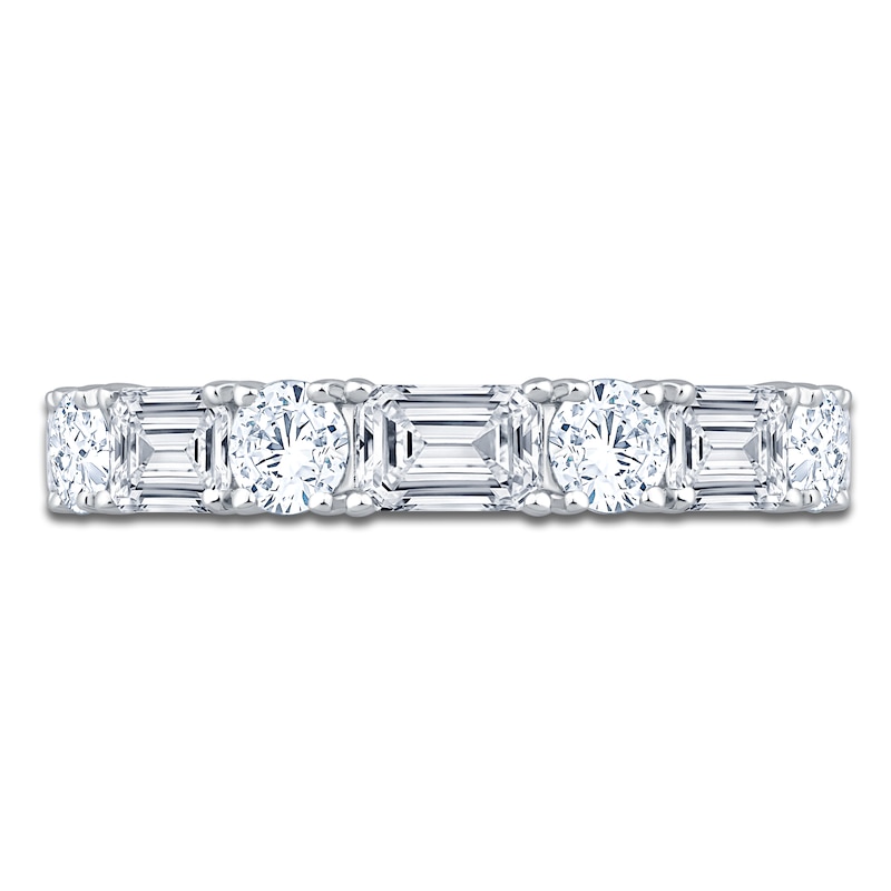 Main Image 3 of Round & Emerald-Cut Lab-Grown Diamond Anniversary Ring 2-1/8 ct tw 14K White Gold