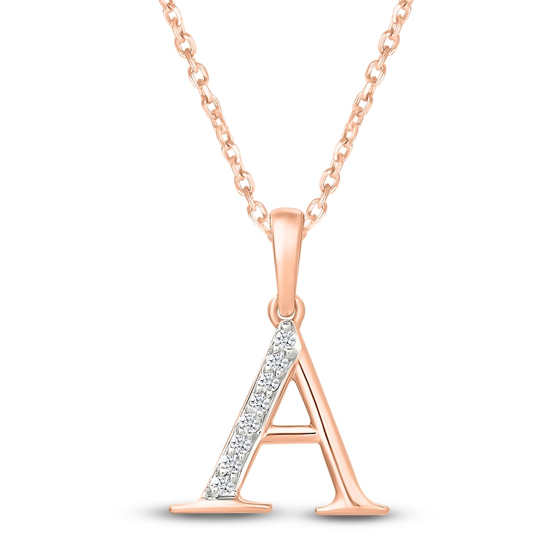 Main Image 1 of Diamond Initial A Necklace 1/20 ct tw 10K Rose Gold 18"