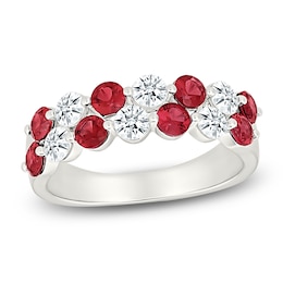 Lab-Created Ruby & White Lab-Created Sapphire Two-Row Ring Sterling Silver