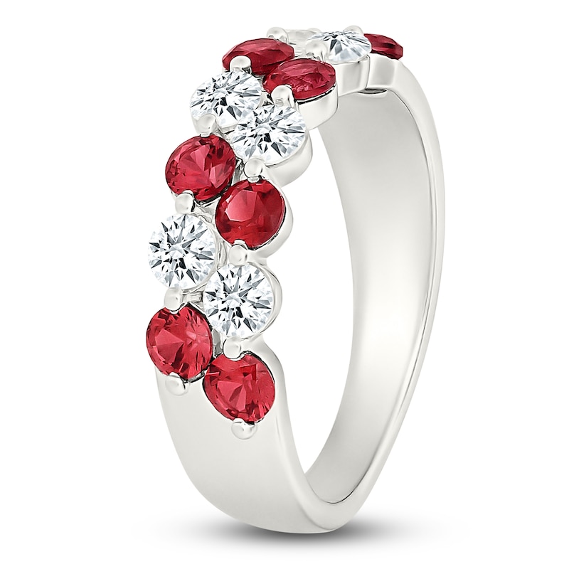 Main Image 2 of Lab-Created Ruby & White Lab-Created Sapphire Two-Row Ring Sterling Silver