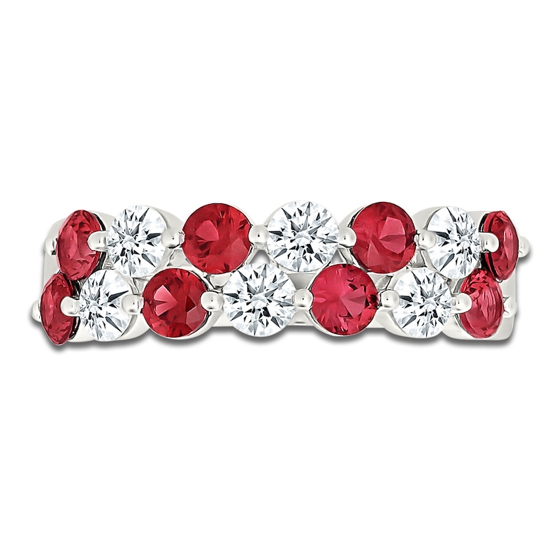 Main Image 3 of Lab-Created Ruby & White Lab-Created Sapphire Two-Row Ring Sterling Silver