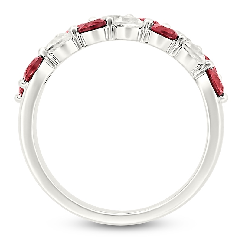 Main Image 4 of Lab-Created Ruby & White Lab-Created Sapphire Two-Row Ring Sterling Silver