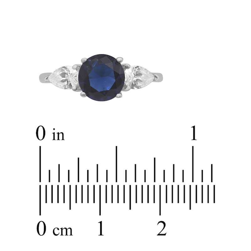 Main Image 3 of Blue & White Lab-Created Sapphire Three-Stone Ring Sterling Silver