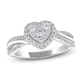 Multi-Diamond Heart Halo Promise Ring 1/2 ct tw 10K White Gold