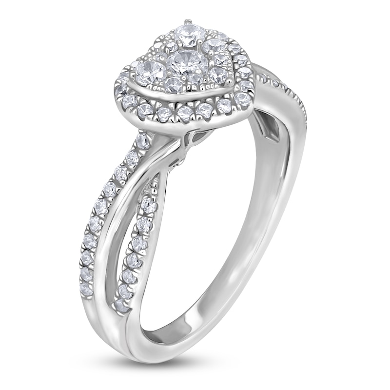 Main Image 2 of Multi-Diamond Heart Halo Promise Ring 1/2 ct tw 10K White Gold