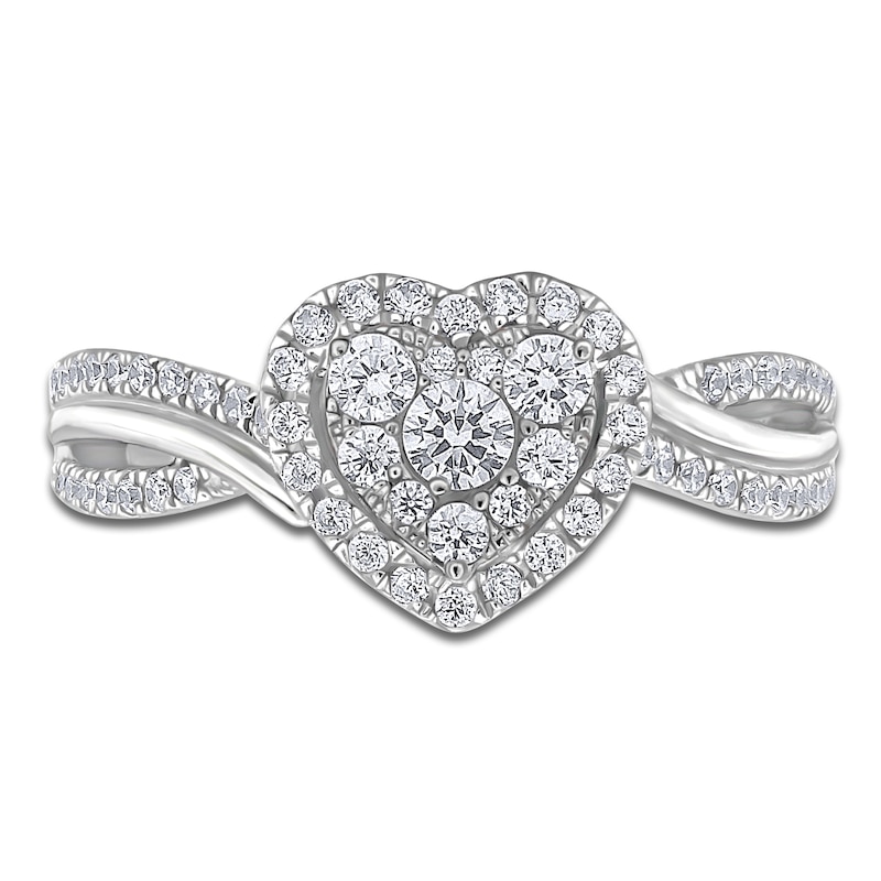 Main Image 3 of Multi-Diamond Heart Halo Promise Ring 1/2 ct tw 10K White Gold