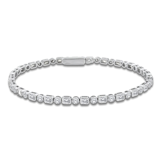 Jared Signature Round & Emerald-Cut Lab-Grown Diamond Bezel-Set Tennis Bracelet 6 ct tw 14K White Gold 7"