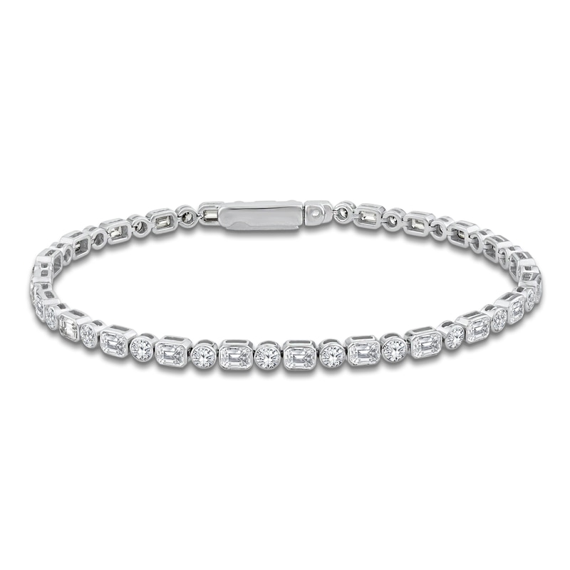 Main Image 1 of Round & Emerald-Cut Lab-Grown Diamond Bezel-Set Tennis Bracelet 6 ct tw 14K White Gold 7.1"