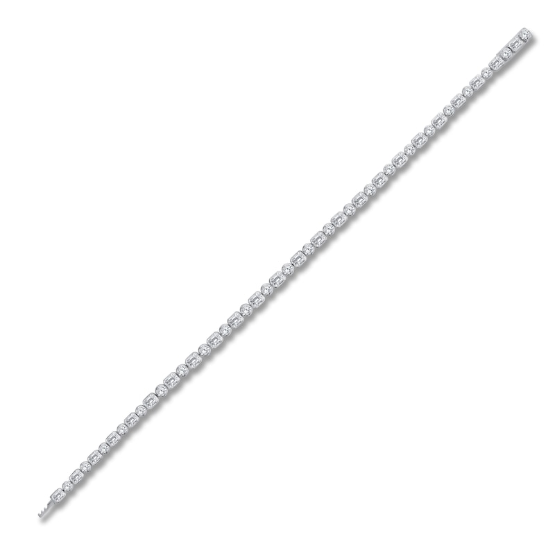 Main Image 2 of Round & Emerald-Cut Lab-Grown Diamond Bezel-Set Tennis Bracelet 6 ct tw 14K White Gold 7.1"