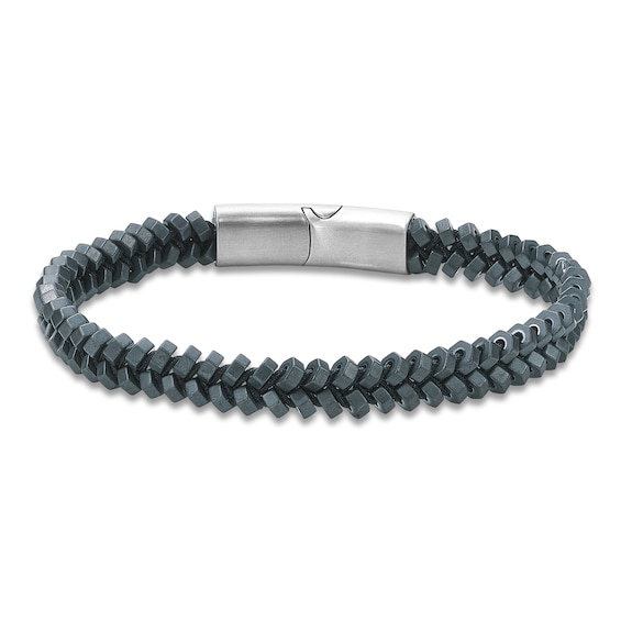 Men's Natural Hematite Bead Bracelet Stainless Steel 8.5"