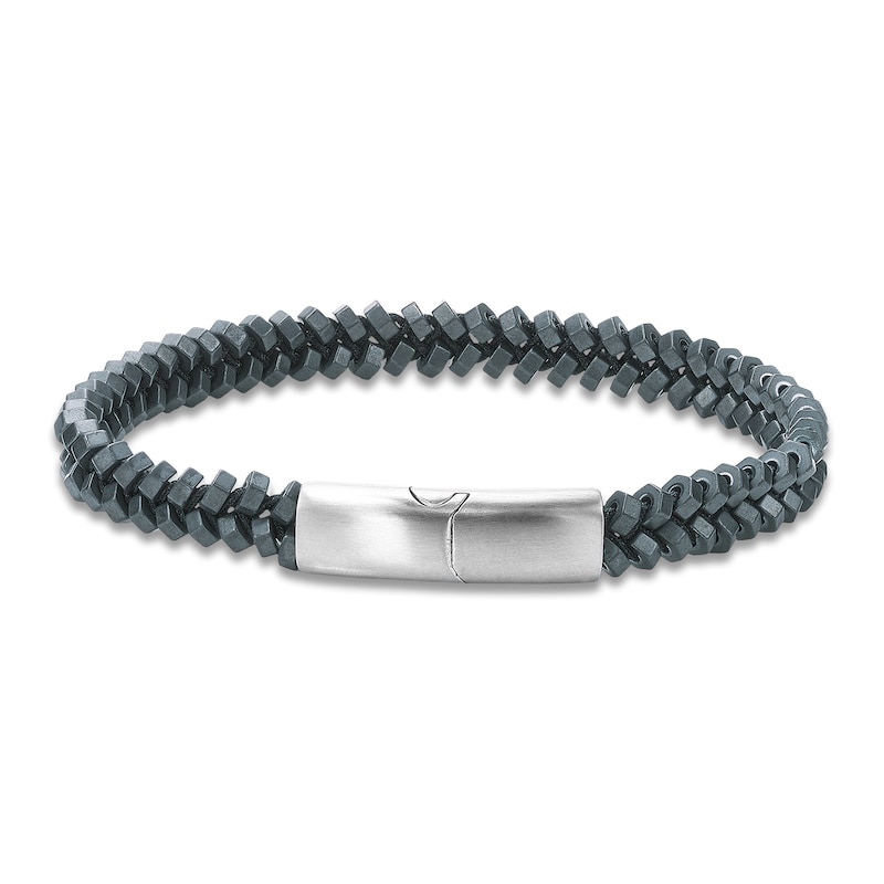 Main Image 2 of Men's Natural Hematite Bead Bracelet Stainless Steel 8.5"