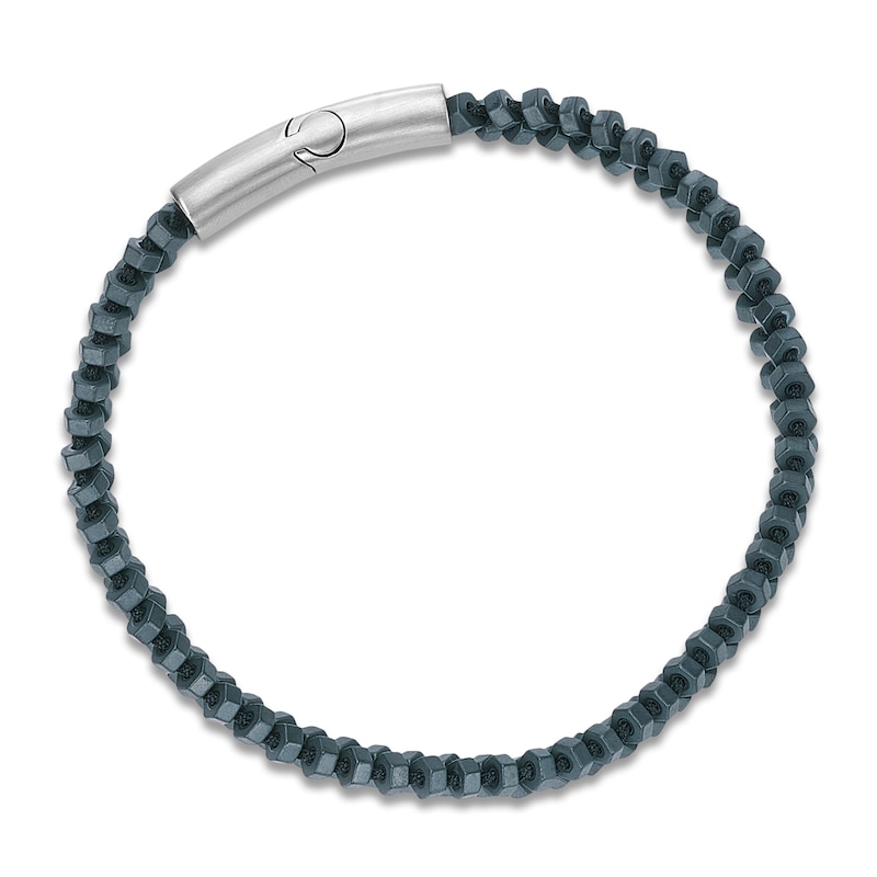 Main Image 3 of Men's Natural Hematite Bead Bracelet Stainless Steel 8.5"