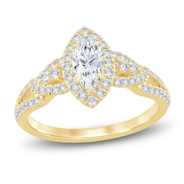 Certified Marquise-Cut Diamond Halo Engagement Ring 1 ct tw 14K Yellow Gold
