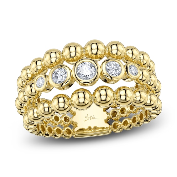 Shy Creation Diamond Three-Row Beaded Ring 1/4 ct tw 14K Yellow Gold SC55028830
