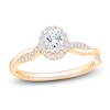 Thumbnail Image 1 of Certified Oval-Cut Diamond Halo Twist Shank Engagement Ring 1/2 ct tw 14K Yellow Gold