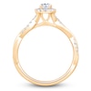 Thumbnail Image 2 of Certified Oval-Cut Diamond Halo Twist Shank Engagement Ring 1/2 ct tw 14K Yellow Gold