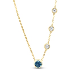 Montana Blue Round-Cut Natural Sapphire & Diamond Station Necklace 1/3 ct tw 14K Yellow Gold 17.25"