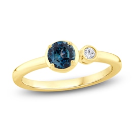 Montana Blue Round-Cut Natural Sapphire & Diamond Accent Station Ring 14K Yellow Gold