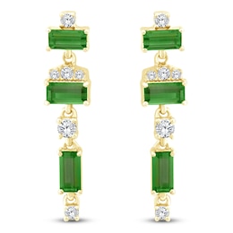 Baguette-Cut Natural Brazilian Cruzeiro Tourmaline & Diamond Drop Earrings 1/8 ct tw 14K Yellow Gold