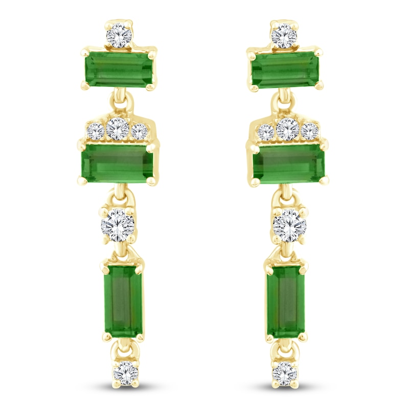 Main Image 1 of Baguette-Cut Natural Brazilian Cruzeiro Tourmaline & Diamond Drop Earrings 1/8 ct tw 14K Yellow Gold