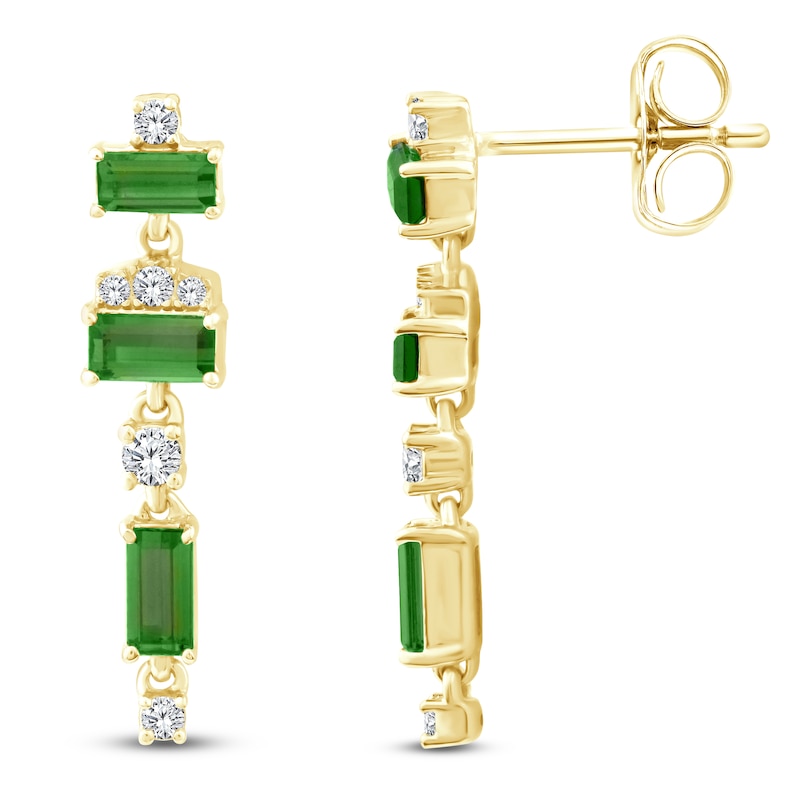 Main Image 2 of Baguette-Cut Natural Brazilian Cruzeiro Tourmaline & Diamond Drop Earrings 1/8 ct tw 14K Yellow Gold