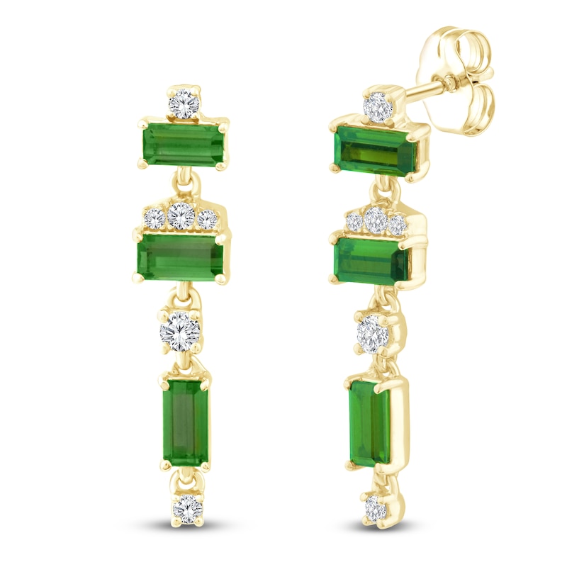 Main Image 3 of Baguette-Cut Natural Brazilian Cruzeiro Tourmaline & Diamond Drop Earrings 1/8 ct tw 14K Yellow Gold