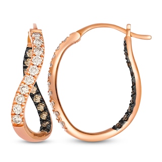 Le Vian Diamond Inside-Out Curved Hoop Earrings 7/8 ct tw 14K Strawberry Gold