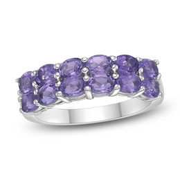 Oval-Cut Natural Amethyst Two-Row Ring Sterling Silver