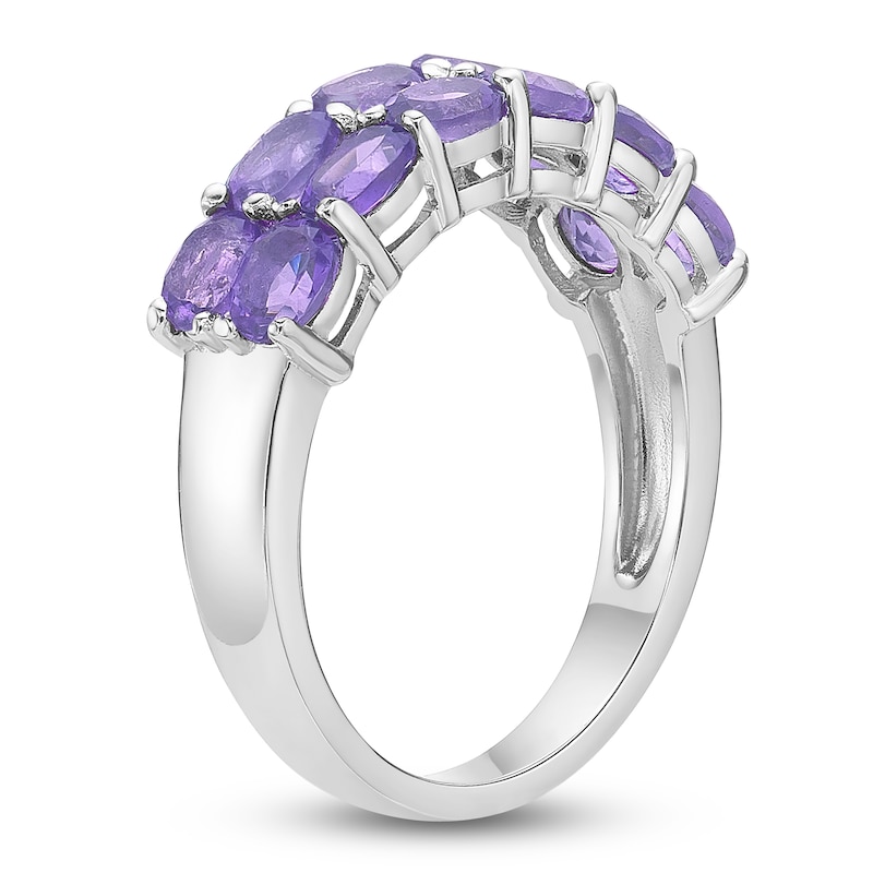 Main Image 2 of Oval-Cut Natural Amethyst Two-Row Ring Sterling Silver