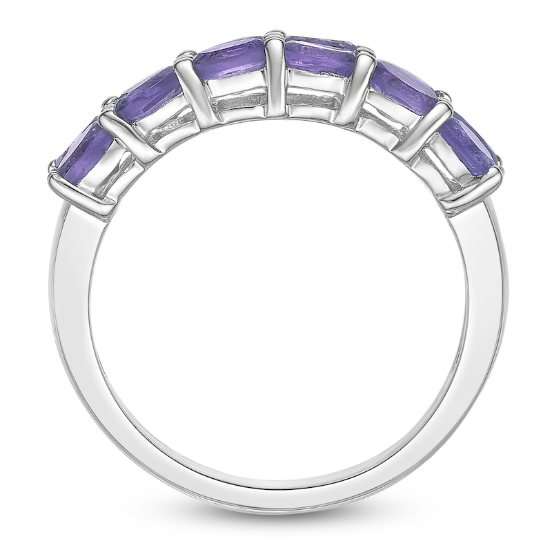 Main Image 4 of Oval-Cut Natural Amethyst Two-Row Ring Sterling Silver