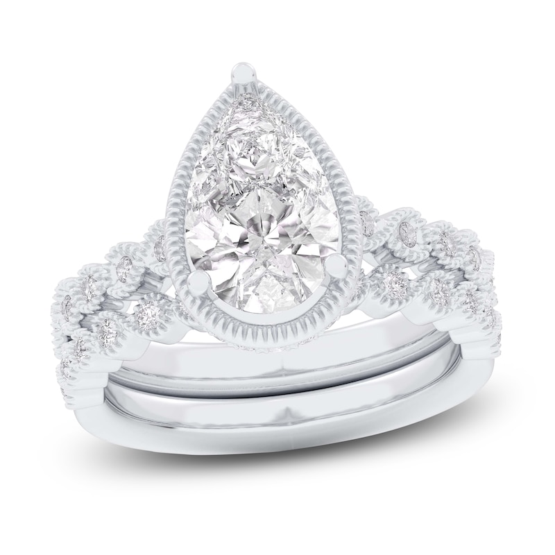 Main Image 1 of Pear & Round-Cut Lab-Grown Diamond Bridal Set 2-1/3 ct tw 14K White Gold