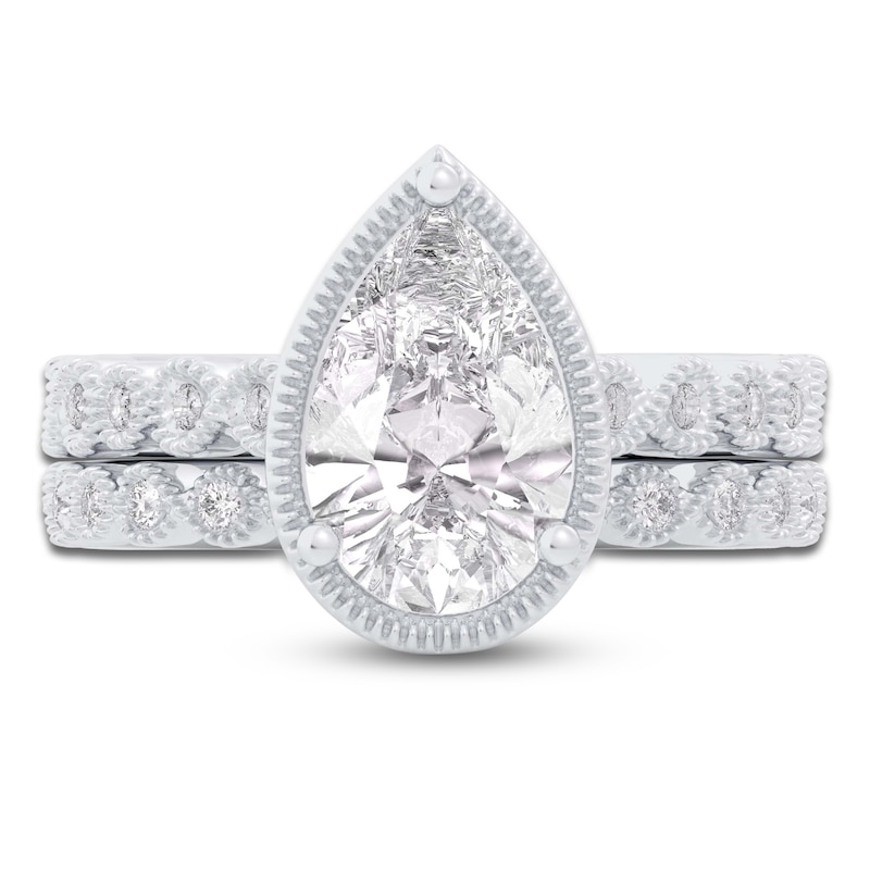 Main Image 3 of Pear & Round-Cut Lab-Grown Diamond Bridal Set 2-1/3 ct tw 14K White Gold