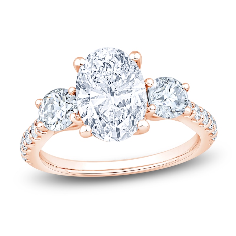 Main Image 1 of Oval & Round-Cut Lab-Grown Diamond Three-Stone Engagement Ring 3 ct tw 14K Rose Gold