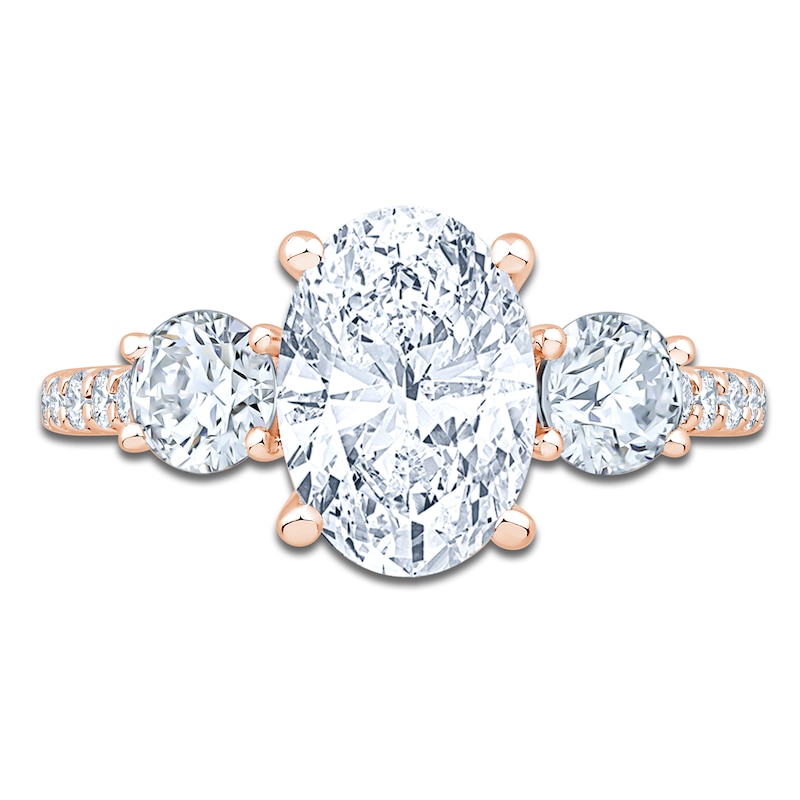 Main Image 3 of Oval & Round-Cut Lab-Grown Diamond Three-Stone Engagement Ring 3 ct tw 14K Rose Gold
