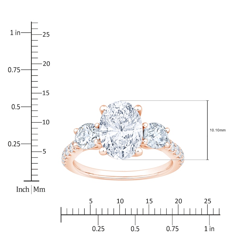 Main Image 4 of Oval & Round-Cut Lab-Grown Diamond Three-Stone Engagement Ring 3 ct tw 14K Rose Gold
