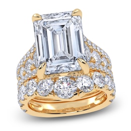Emerald-Cut Lab-Grown Diamond Bridal Set 12 ct tw 14K Yellow Gold